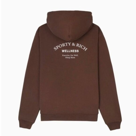 Sporty & Rich Wellness Studio Hoodie S Chocolate Unisex Fleece Oversized - Picture 4 of 11